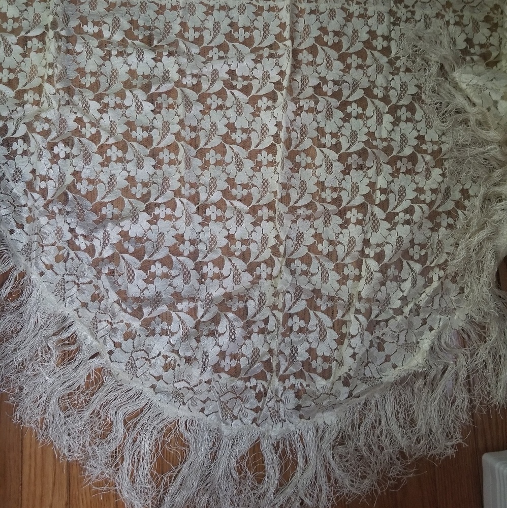 Whiye handmade sheer lace shawl